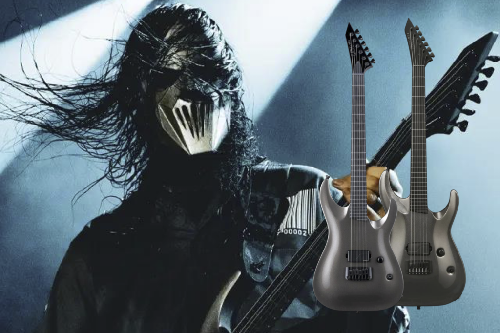 Mick Thomson playing ESP MT-1 signature guitar in black finish
