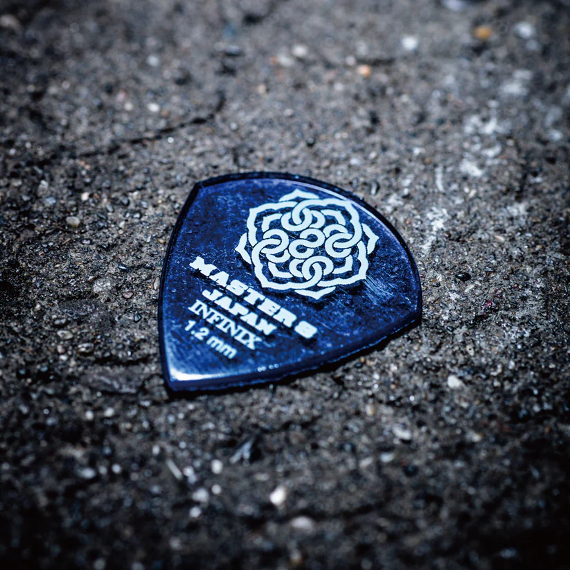 Master 8 Japan INFINIX blue guitar pick with printed logo