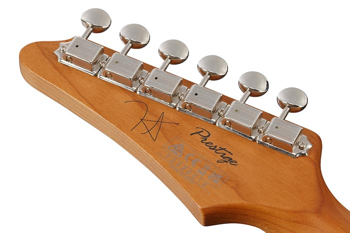 Ibanez FLATV2 headstock back showing Gotoh tuners and Josh Smith signature