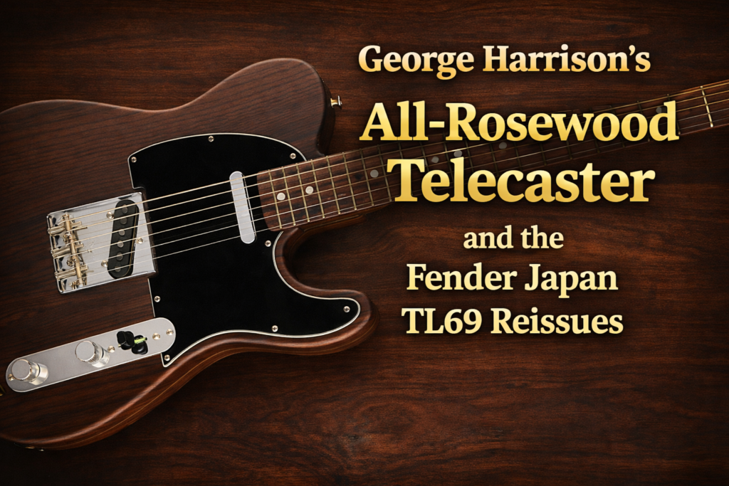 Screenshot of MIJ Guitar Guide article about George Harrison’s All-Rosewood Telecaster and Fender Japan TL69 models.