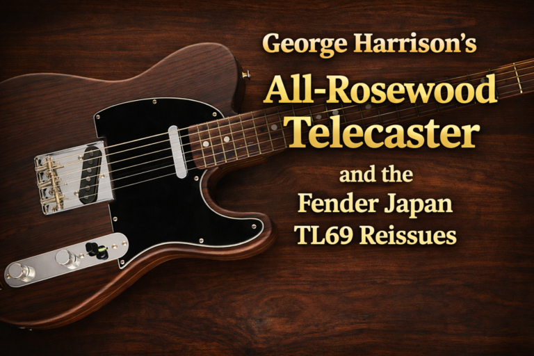 Screenshot of MIJ Guitar Guide article about George Harrison’s All-Rosewood Telecaster and Fender Japan TL69 models.