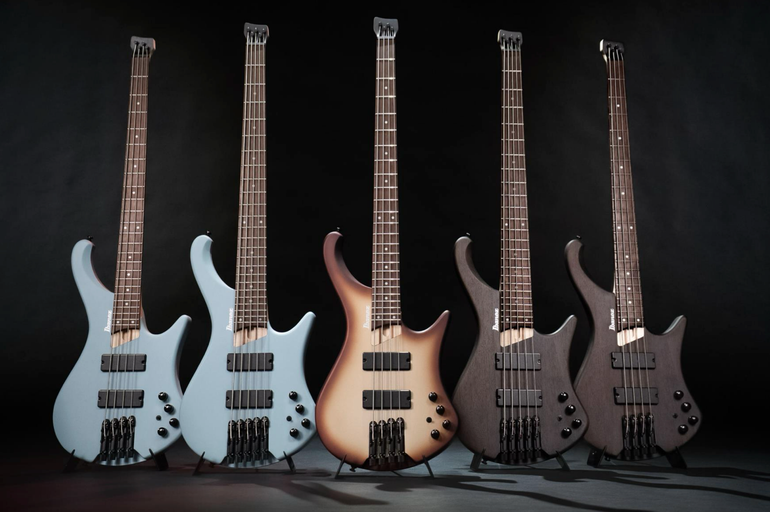 Ibanez EHB600 and EHB605 headless basses in multiple finishes