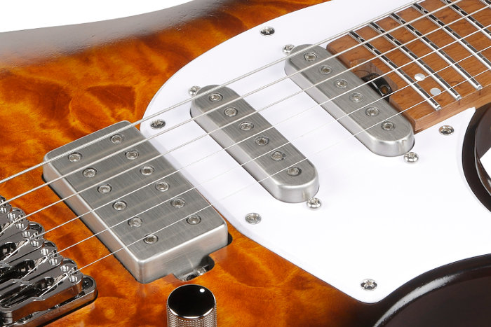 Ibanez R1 single coil and Q58 humbucker pickups in S-S-H configuration