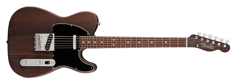 Fender Custom Shop 2022 George Harrison Rosewood Telecaster with dark rosewood body and black pickguard on white background.