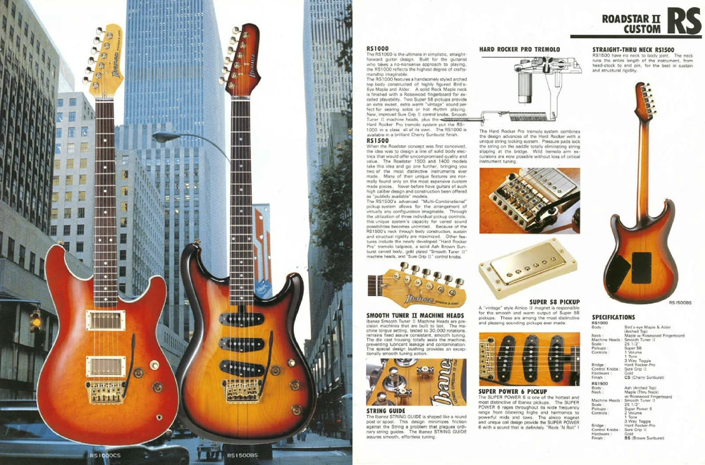 Ibanez Roadstar II RS series electric guitars shown in a 1983 Ibanez catalog