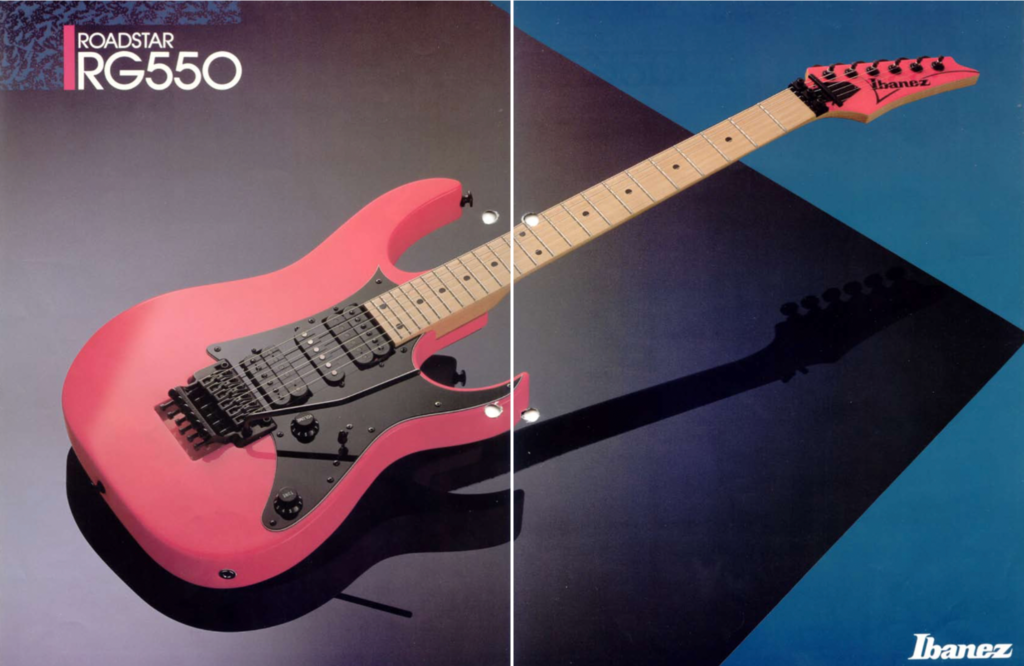 Ibanez RG550 electric guitar from the 1987 catalog marking the launch of the RG series
