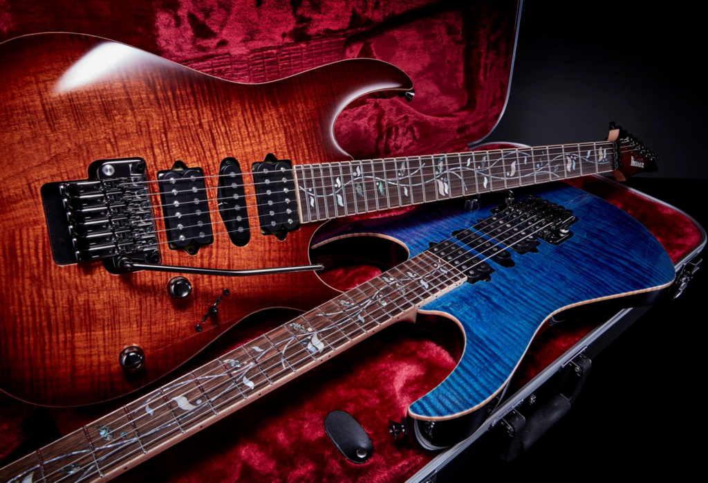 Ibanez j.Custom RG series electric guitars with figured tops and vine inlays