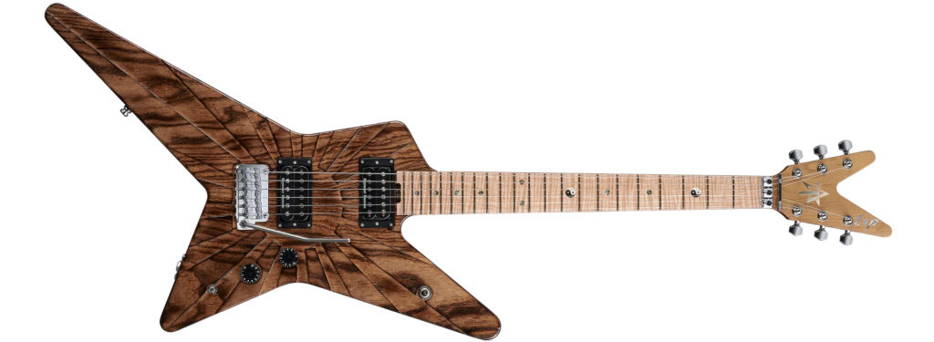 Roasted swamp ash ESP Random Star THE RISING SUN guitar with flamed maple fingerboard, LOUDNESS 45th Anniversary model