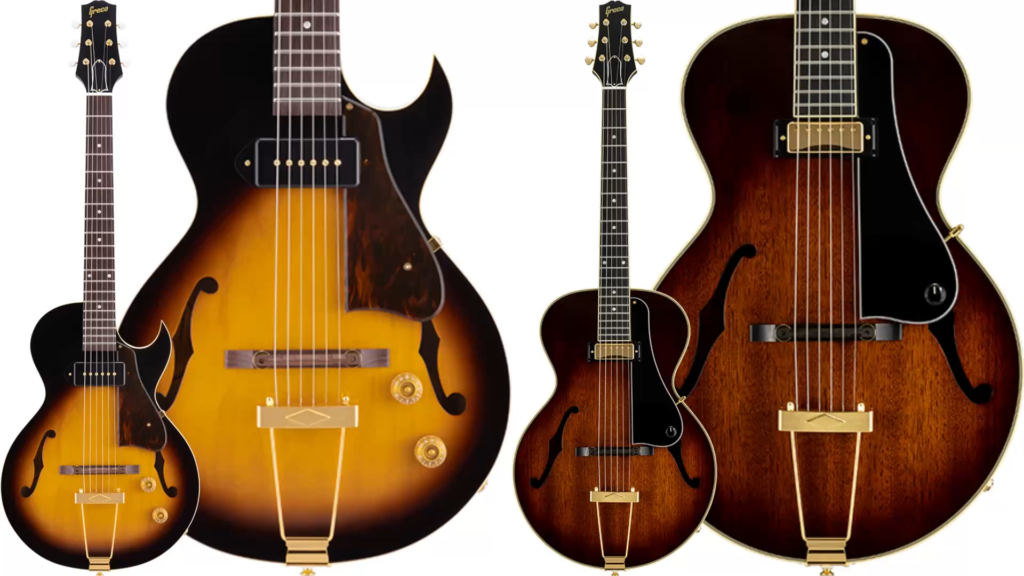 Greco GES and GL archtop guitars with old American-style full-hollow bodies