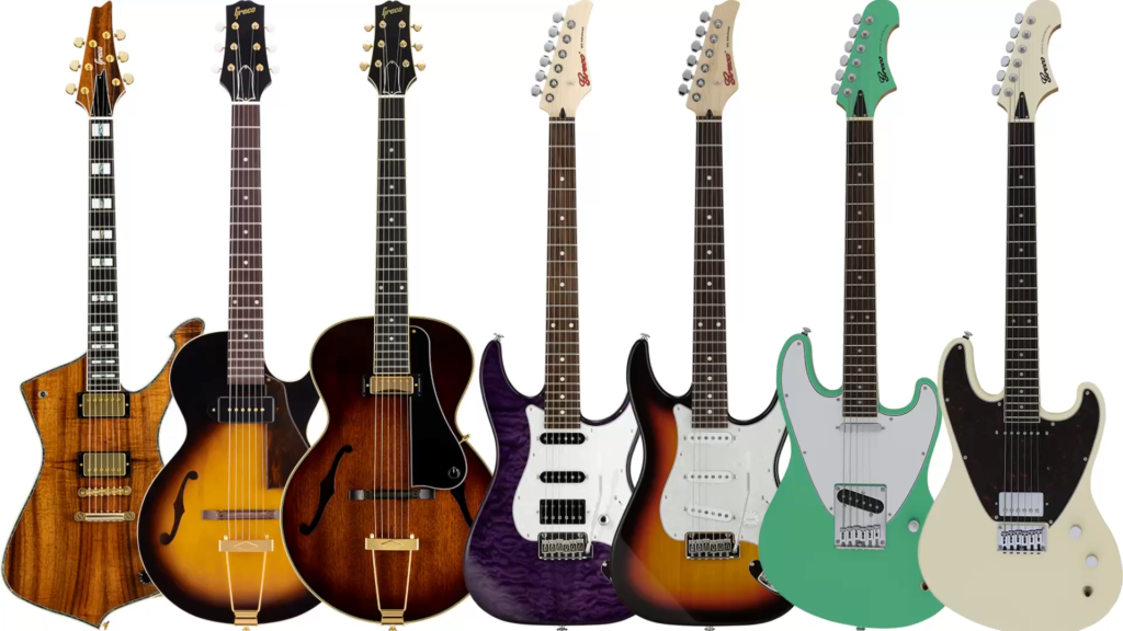 Modern Greco guitar lineup, all made in Japan