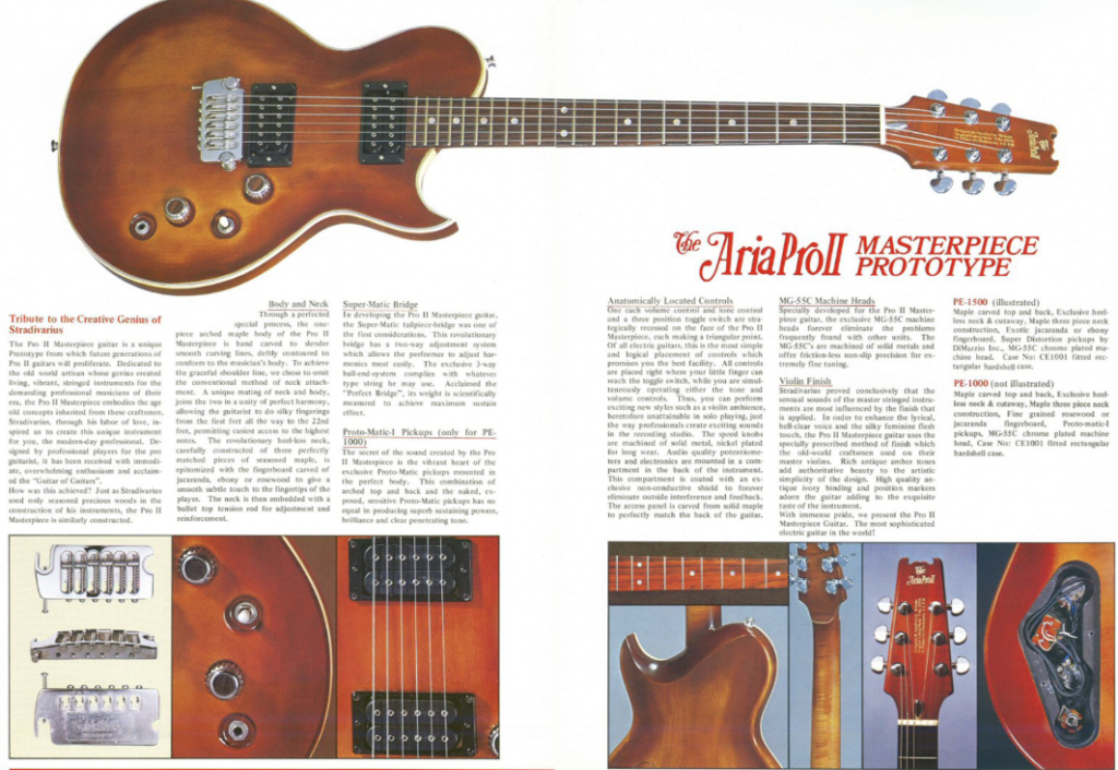 Aria Pro II PE-1500 with carved maple top and heel-less cutaway