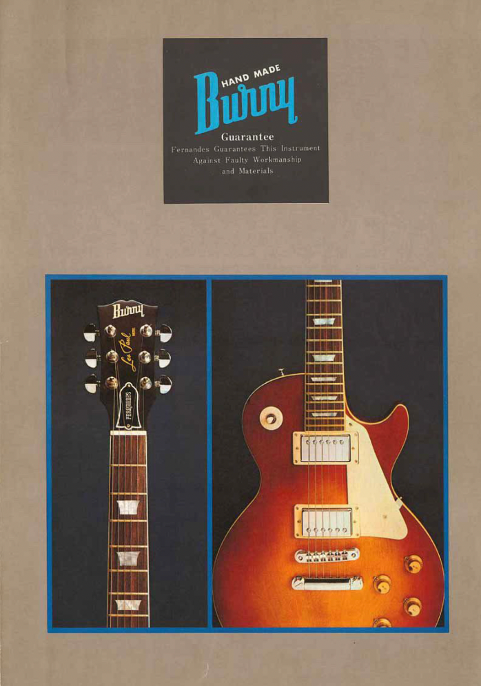 Fernandes catalog spread from the brand's early electric guitar era