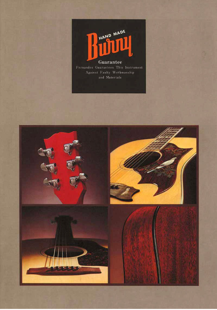 Fernandes catalog page showing early Gibson-style copy guitars