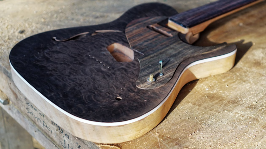 An electric guitar body, whose unplugged resonance Japanese players call nari