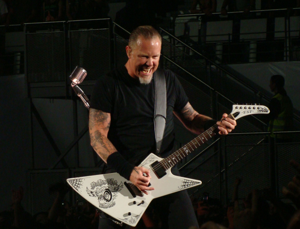 James Hetfield's ESP MX-250 Papa Het Tattoo Explorer painted by Dirty Donny