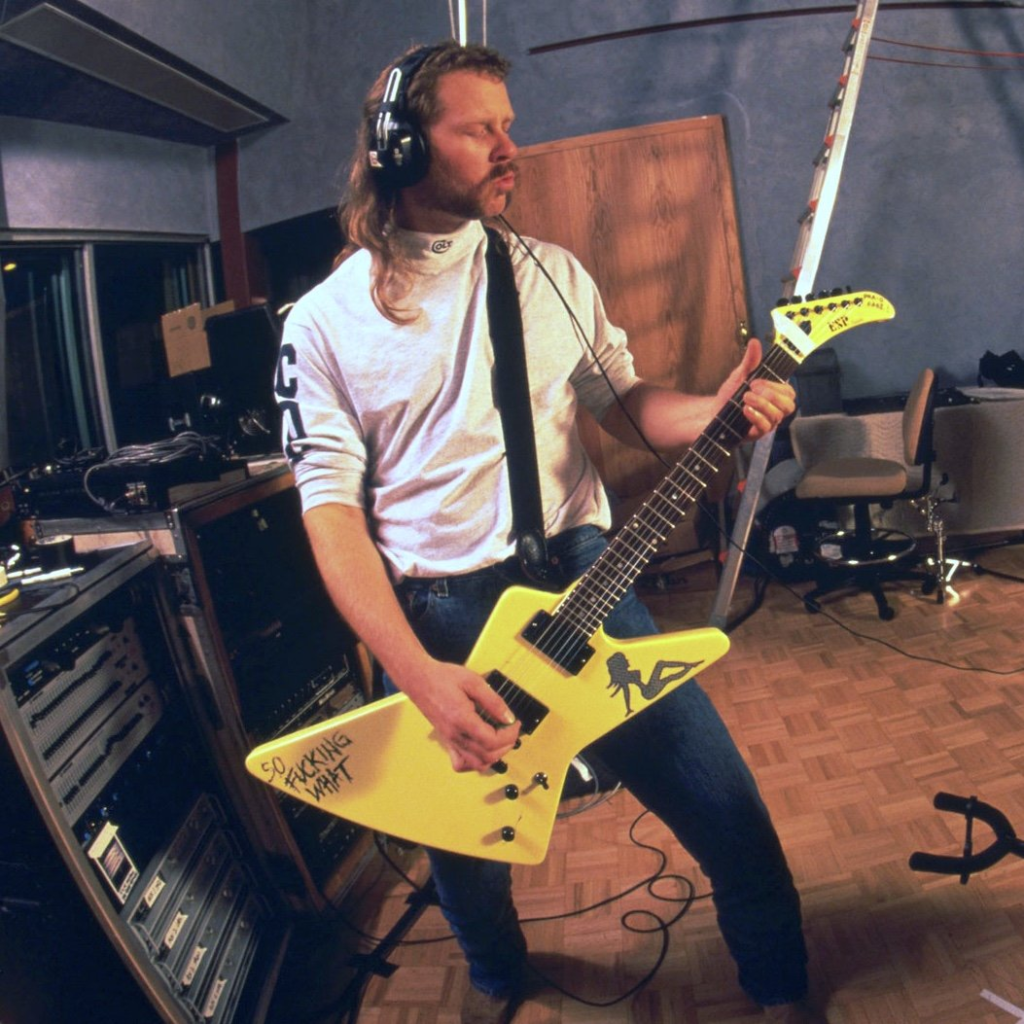 James Hetfield's ESP MX-220 So Fucking What white Explorer guitar