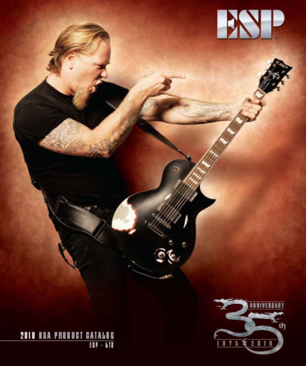 ESP catalog page showing the Kirk Hammett KH-2 with EMG pickups and Floyd Rose tremolo