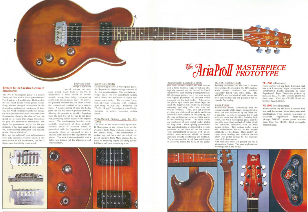 Aria Pro II PE-1500 with carved maple top and heel-less cutaway