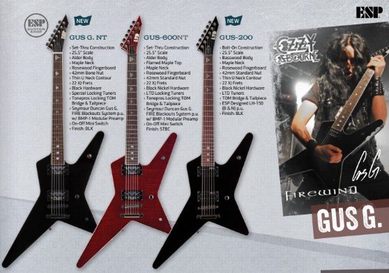 ESP Gus G. NT, GUS-600NT and GUS-200 star guitars in the catalog