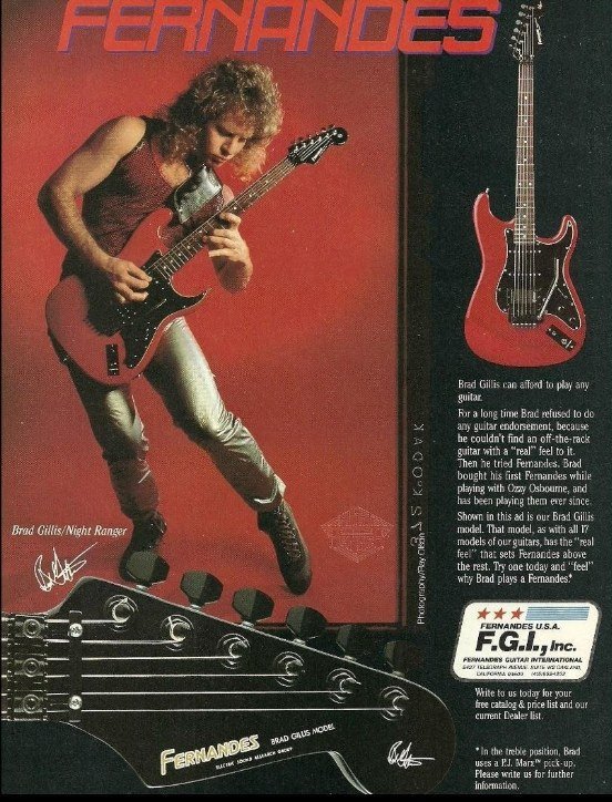 Fernandes US advertisement for the Brad Gillis model with Brad Gillis of Night Ranger