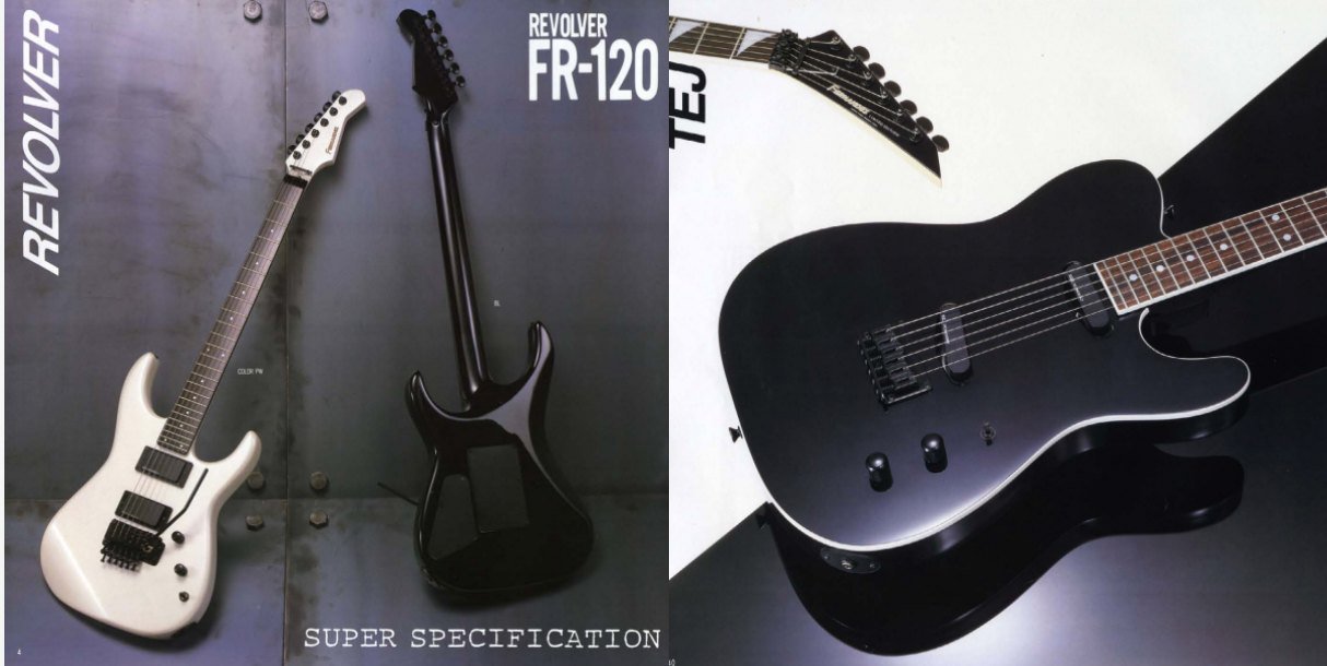 Fernandes Revolver FR-120 and TEJ original designs in a Fernandes catalog