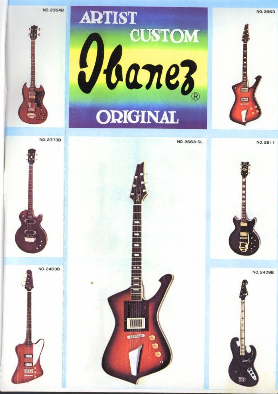 Early Ibanez Artist Custom Original catalog with the No. 2663 and 2663-SL, the shape that became the Ibanez Iceman