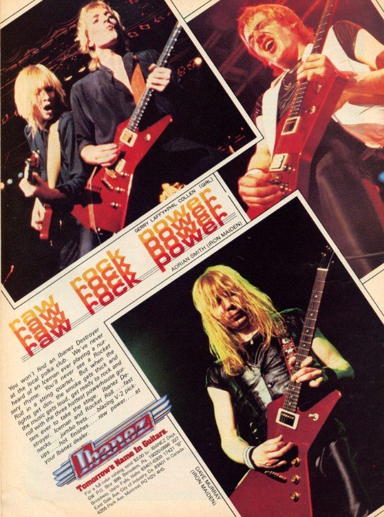 Ibanez Destroyer ad with Phil Collen, Gerry Laffy, Adrian Smith and Dave Murray