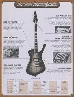 Ibanez Iceman Series catalog page with features and specs