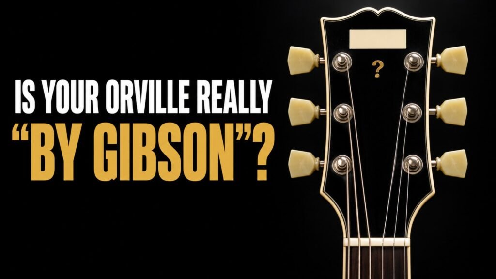 Is your Orville really by Gibson? Les Paul-style headstock with a question mark under the logo