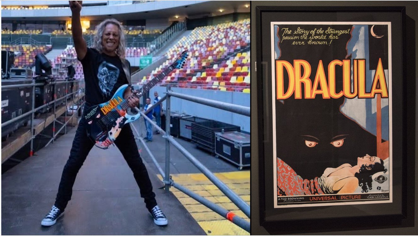 Kirk Hammett with a second ESP Dracula guitar