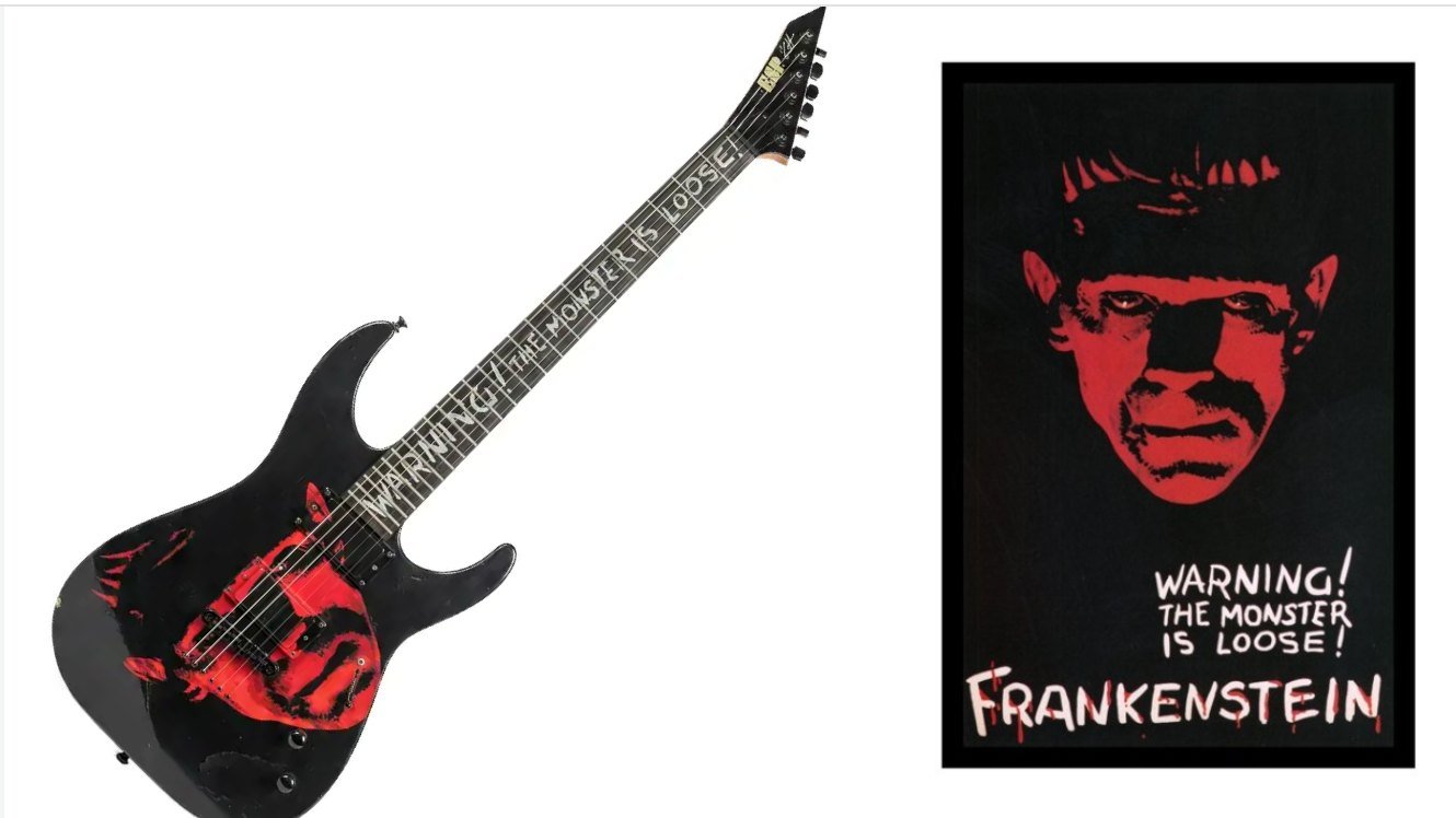 ESP Frankenstein guitar and 1931 poster
