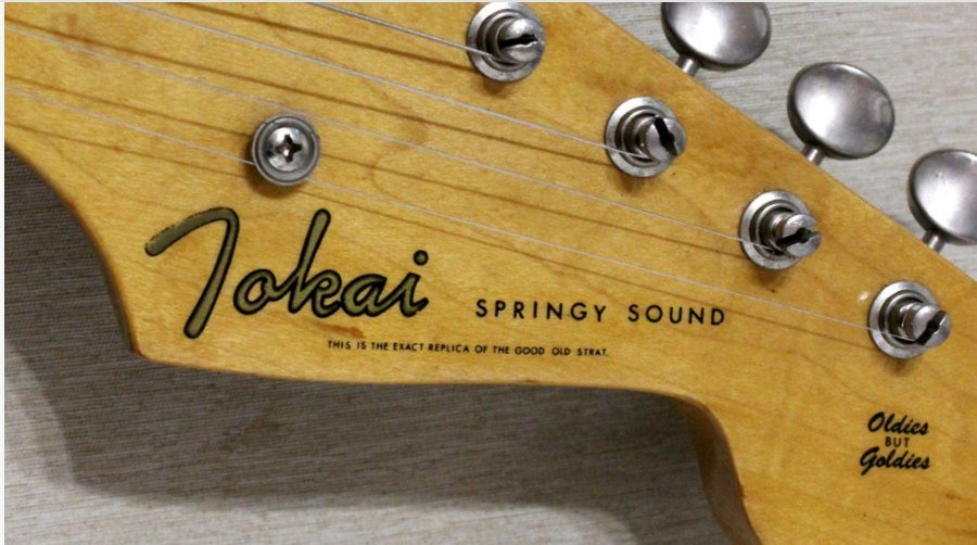 Tokai Springy Sound headstock with spaghetti-style Tokai logo and Oldies but Goldies script